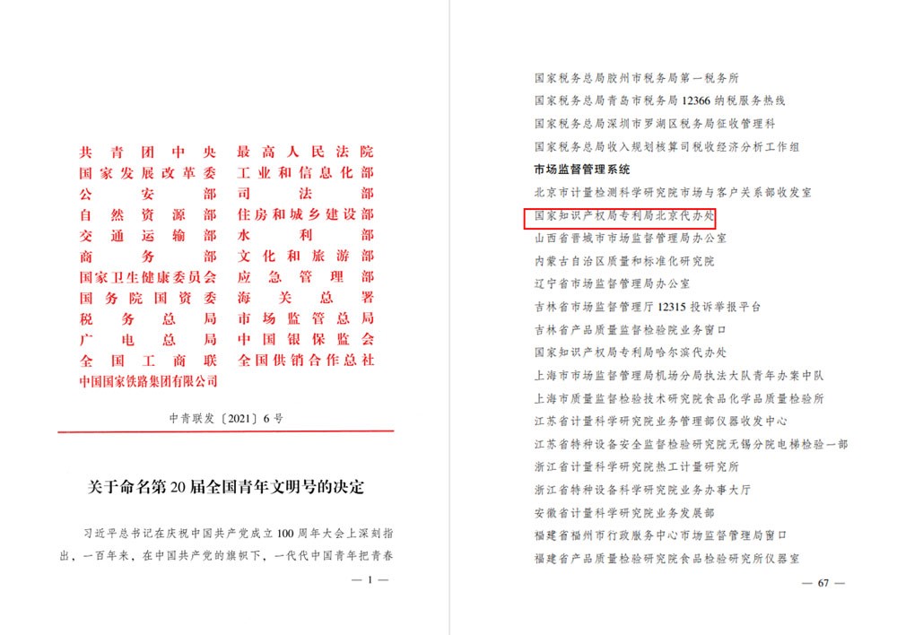 國家知識產權局專利局北京代辦處 榮獲“第20屆全國青年文明號”1.jpg